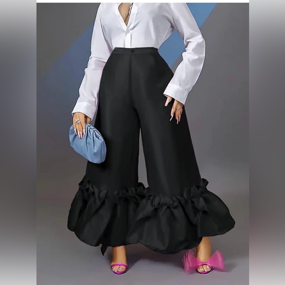 Elegant Black Ruffle Hem Pants szLG NWT